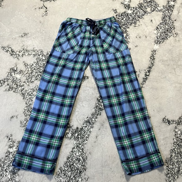 Aerie Pajama Pants Womens Size XS Blue Green Plaid Flannel Drawstring Lounge - Picture 1 of 10
